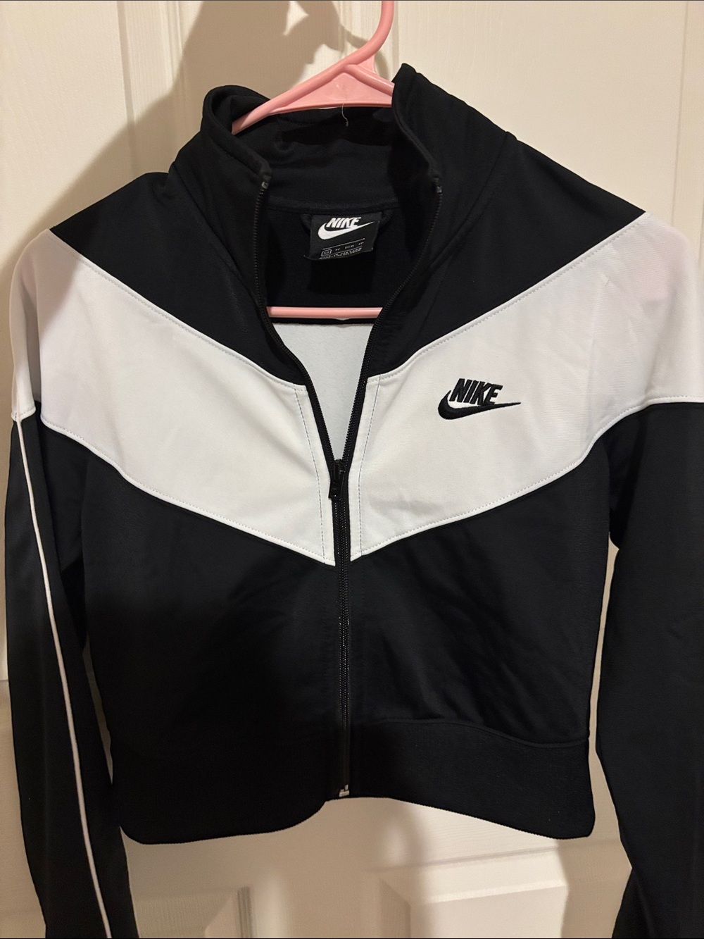 Nike Women's Black and White Chevron Zip-Up Varsity Jacket